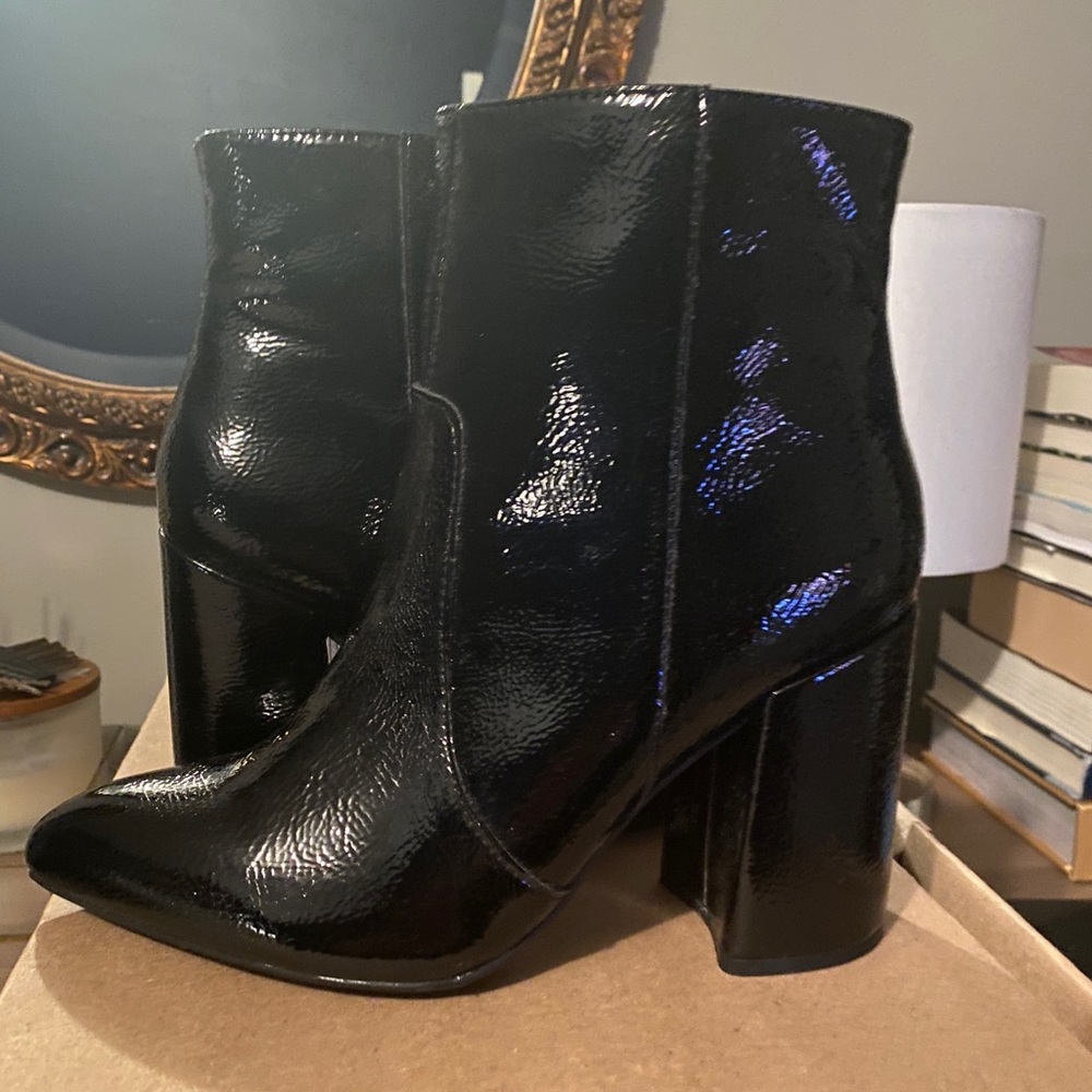 new • asos new look crinkle patent booties